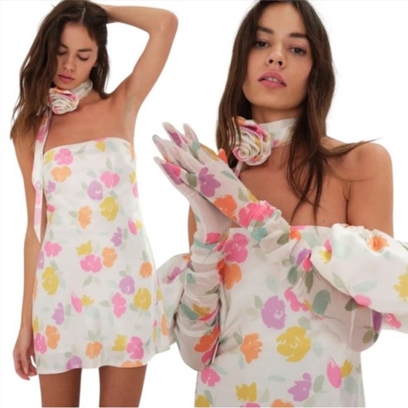 NEW For Love and Lemons Hazel Puff Sleeve Glove Mini Dress Floral Size XS - Picture 8 of 8